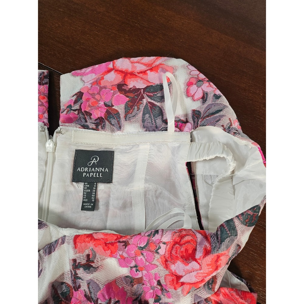 Adrianna Papell Dress Size 6 Floral Sheer Jacquard Off Shoulder Pink Multi - Picture 6 of 15
